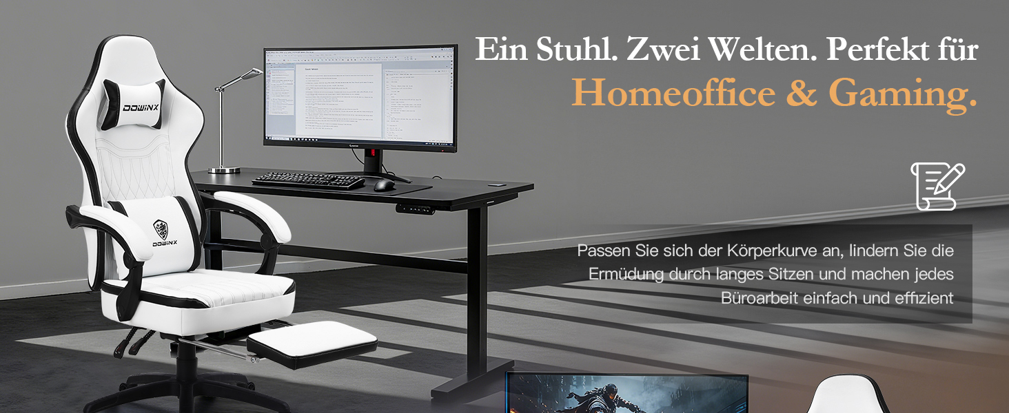 Ігровий крісло Dowinx з дихаючого PU-шкіри, з підніжкою, масажем, підтримкою попереку, велике та високе, ергономічне, з кишеньковим пружинним подушками, для дорослих та підлітків (Чорний та Золотий)