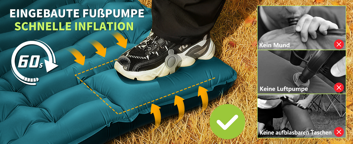 Кемпінговий надувний килимок Yuzonc з вбудованим насосом та подушкою, компактний легкий матрац для походу та пляжу (Темно-зелений)