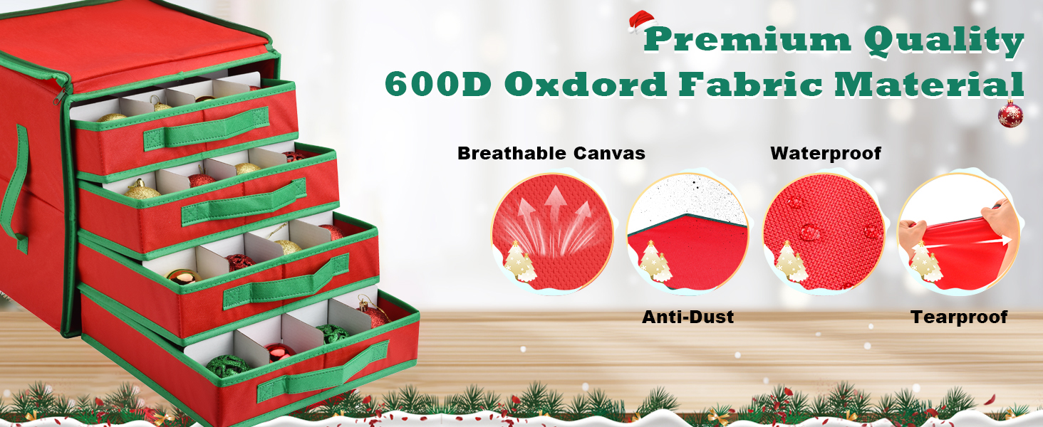 Коробка для зберігання новорічних прикрас VITEVER з регульованими перегородками, 64 кишеньки, 32x32,5x33 см