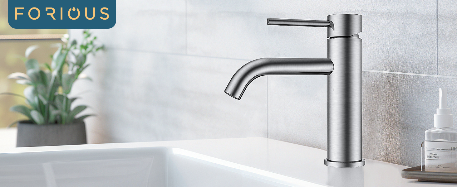 Змішувач для ванної кімнати FORIOUS з набором для зливу, чорний, висота виливу 190 мм, однорідний, для умивальника, нержавіюча сталь