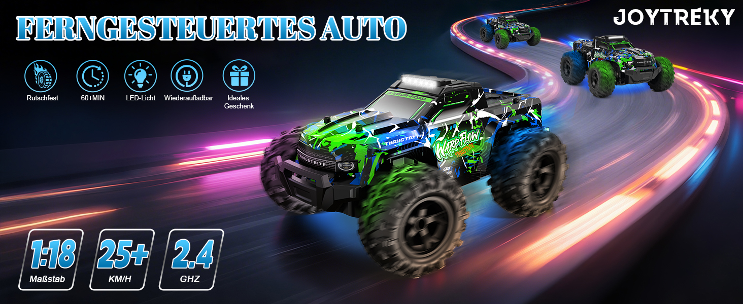 RC Автомобіль 1:18 на радіокеруванні, 25 км/год, LED підсвічування, позашляховик, 2.4 GHz, зелений, з пультом та 2 акумуляторами для хлопчиків від 3 років