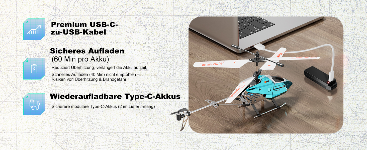 RC Гелікоптер XIKOTEC на радіокеруванні з 2 акумуляторами, LED підсвічуванням, автоматичним злетом/посадкою - іграшка для хлопчиків від 8 років, синій