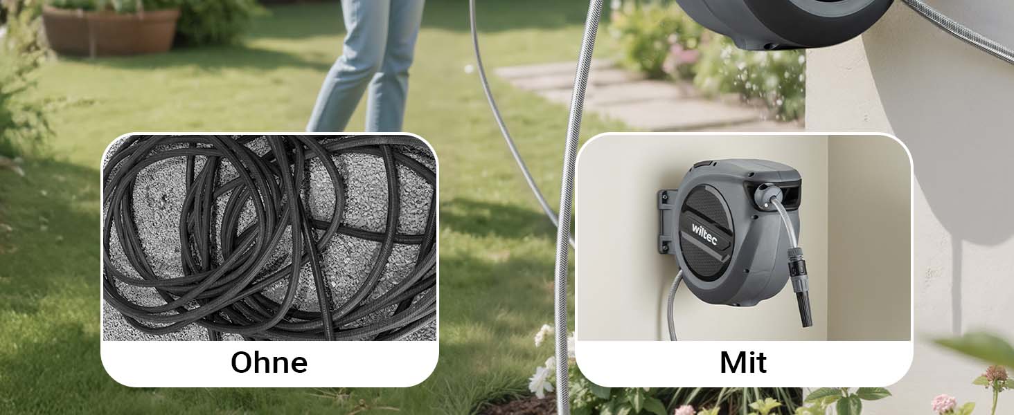 XPOtool Шланг-катушка на стіну з автозмотуванням та 15м водяного шлангу для поливу саду