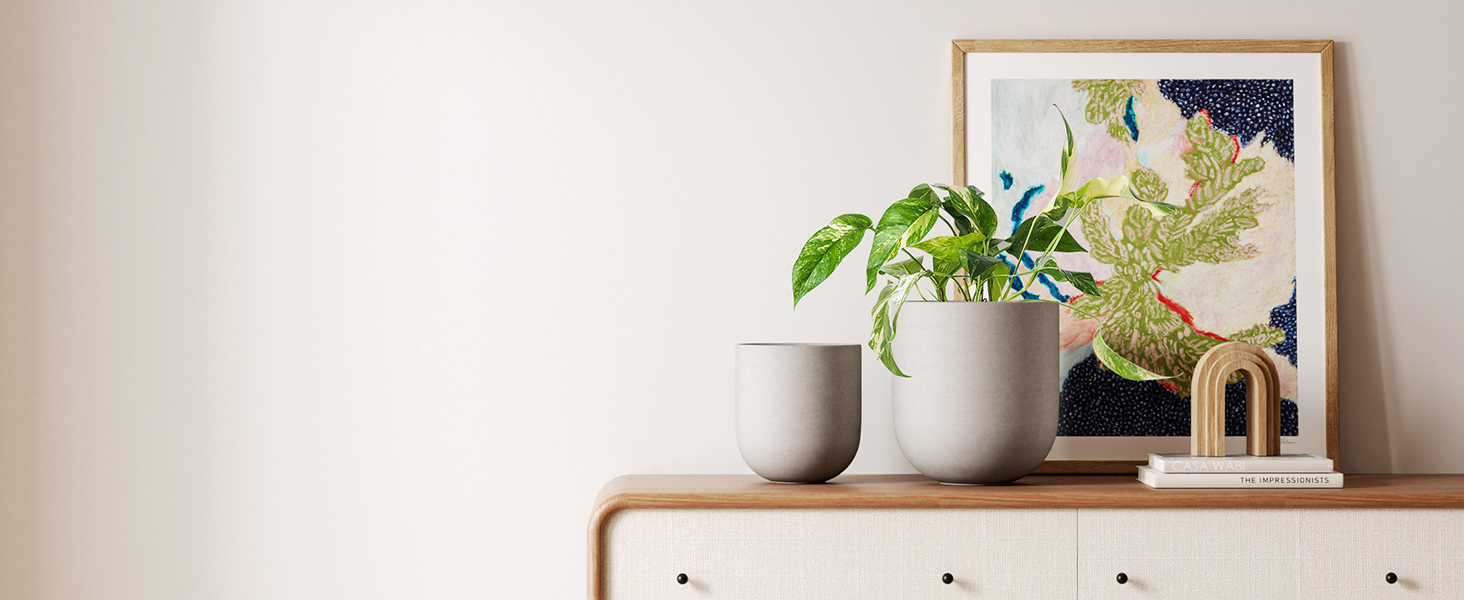 Керамічні горщики для квітів LE TAUCI, 20 см (сірий) з дренажним отвором