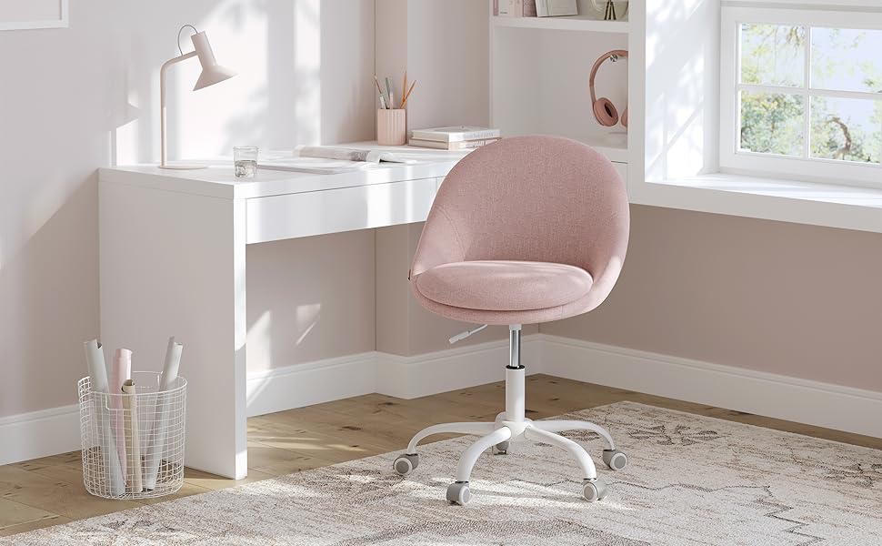 Крісло SONGMICS для офісу та дому, крісло для макіяжу, регульоване по висоті, з м'якою оббивкою, для робочого кабінету або спальні, кремово-біле (пастельно-рожеве, Sherpa-тканина)