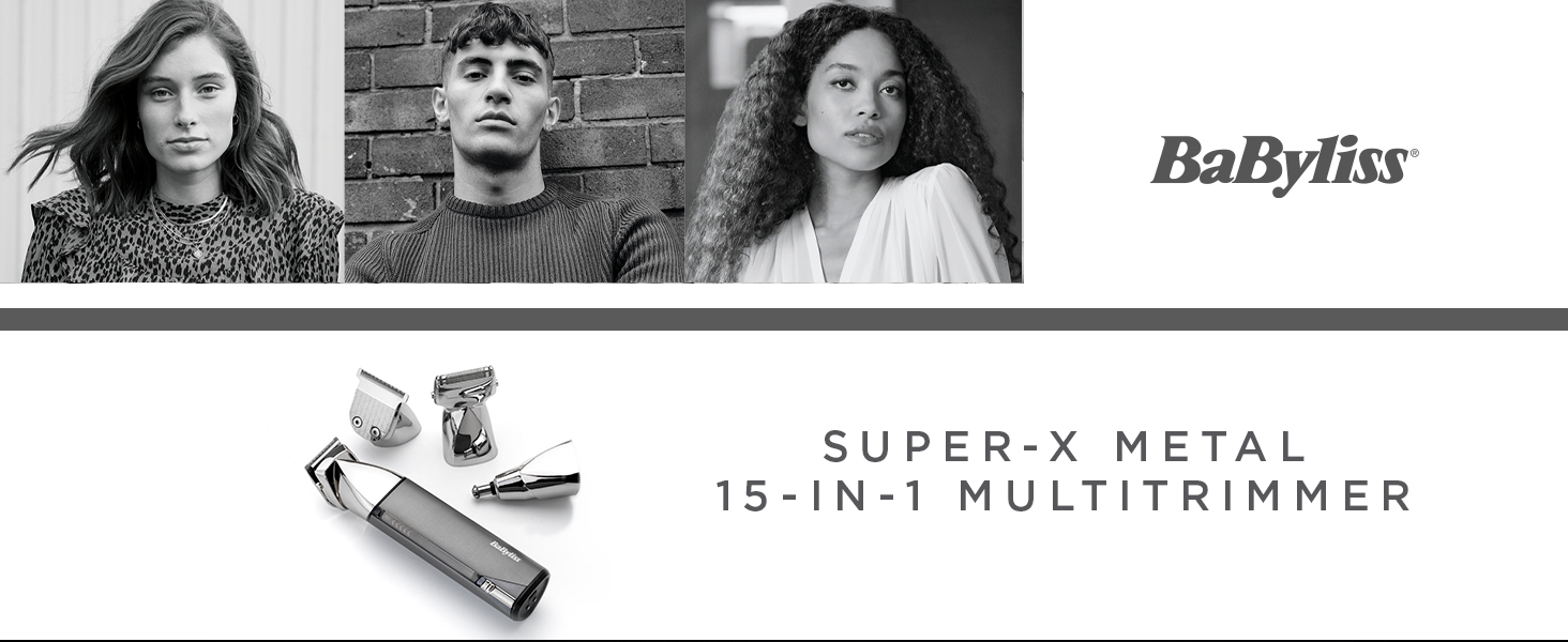 Мультитример BaByliss Super-X Metal 15-в-1, магнітні насадки, зарядна док-станція, живлення від акумулятора, MT996E