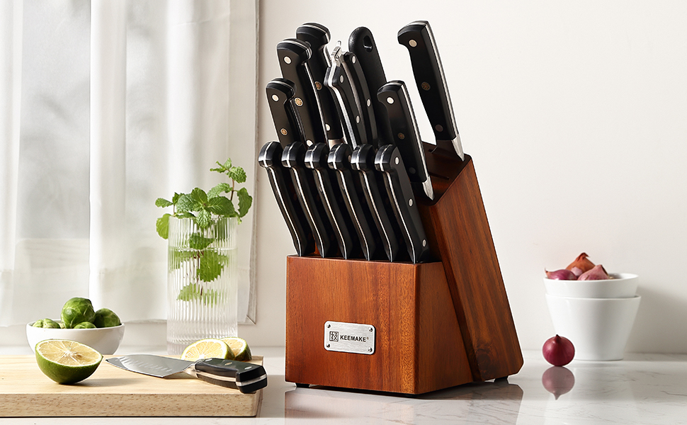 Набір кухонних ножів Keemake 8+15 шт. з бруском: кухонні ножі, ніж для хліба, ніж для м'яса, кухонні аксесуари