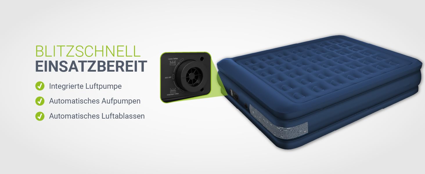 Надувний матрац Juskys самонадувний 150x200 см - двоспальний з вбудованим насосом - ідеально для гостей або кемпінгу - водонепроникний блакитний/білий (блакитний, двоспальний)