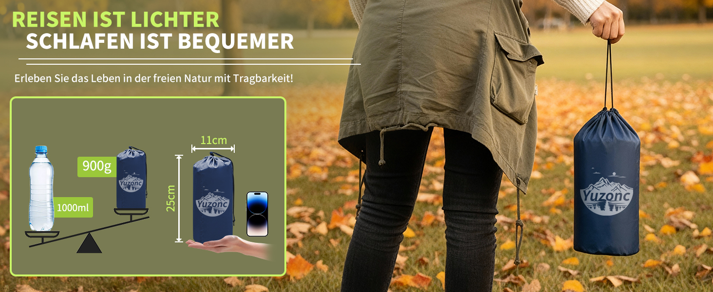 Кемпінговий надувний килимок Yuzonc з вбудованим насосом та подушкою, компактний легкий матрац для походу та пляжу (Темно-зелений)