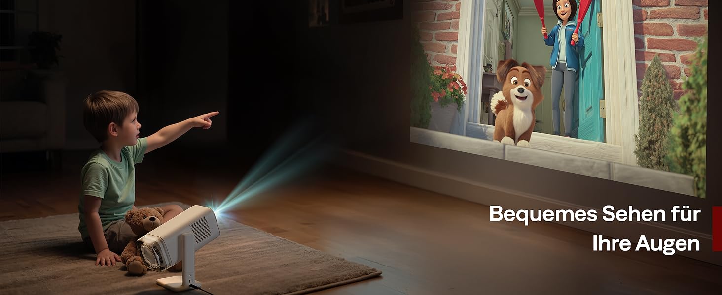 Портативний проєктор Aurzen Boom Air Mini з Google TV та Netflix, 4K, USB-C, Smart, Dolby Audio, WiFi, Bluetooth, автофокус TOF, поворотний штатив, кремово-білий