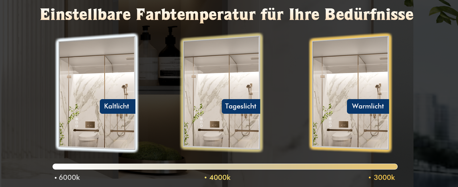LED дзеркало для ванної кімнати 60x80 см з підсвічуванням, сенсорне, регулювання яскравості, 3 кольори світла, проти запотівання, водонепроникне IP44, горизонтальне/вертикальне
