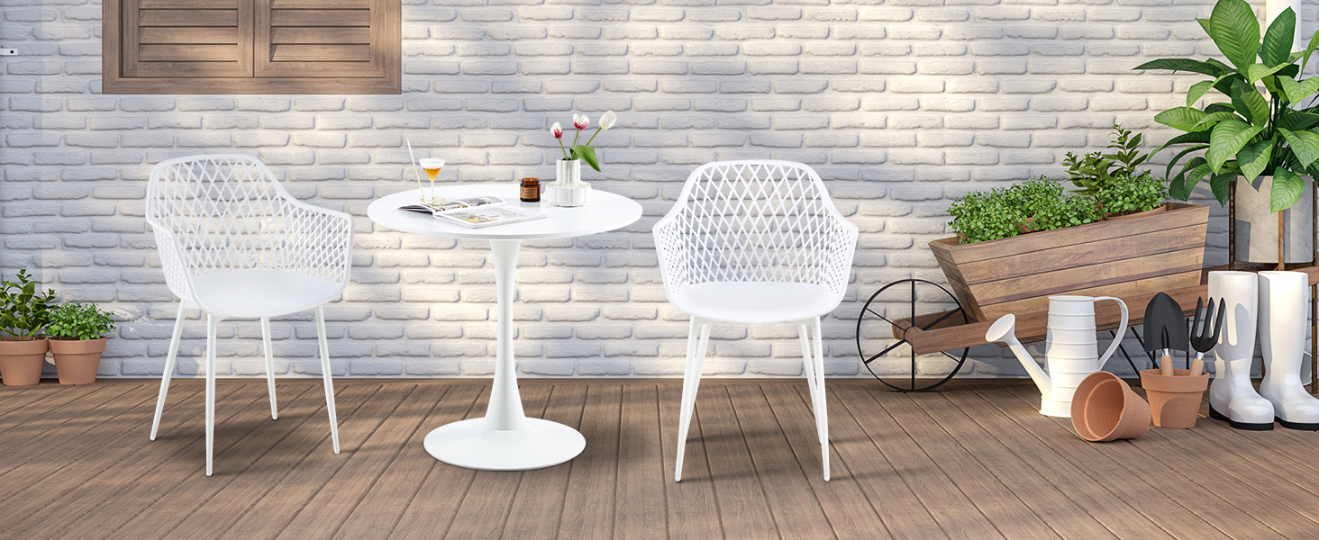 Набір садових стільців для відпочинку на терасі та балконі. Міцні крісла з підлокітниками, витримують до 120 кг, колір білий