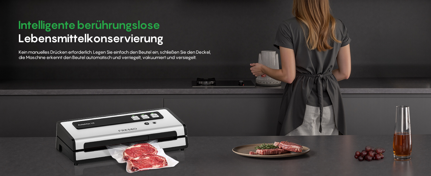 Вакууматор FRESKO Automax V2, автоматичний вакууматор для продуктів 140 Вт, подвійний гарячий шов, режими «сухий/вологий», чорний