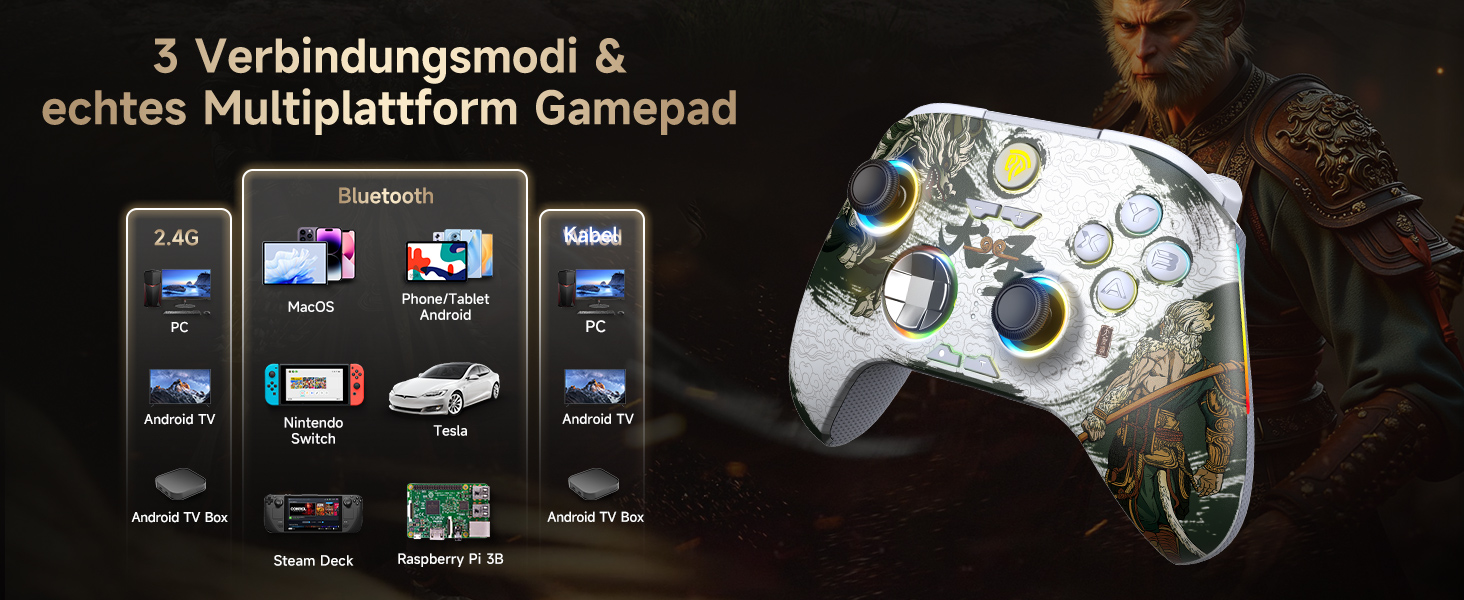 EasySMX X15 Бездротовий геймпад для ПК з RGB підсвіткою, аналоговий джойстик та тригери, Bluetooth для PC/Switch/Android/iOS