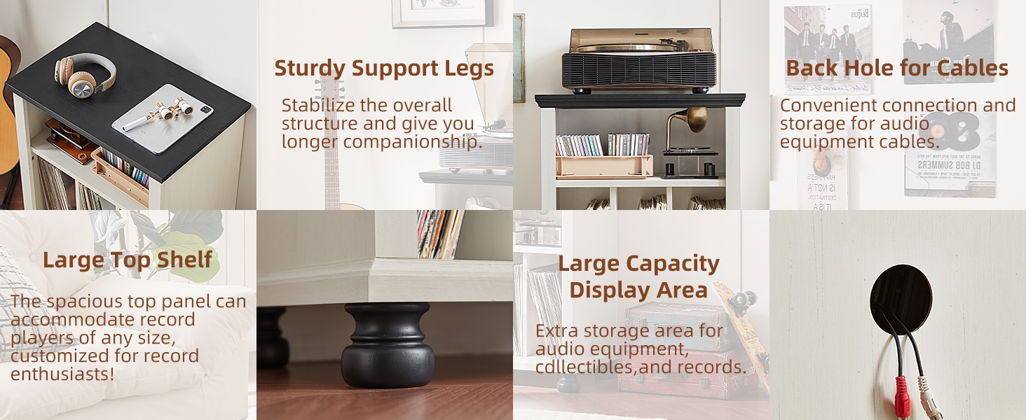 Стійка для програвача LELELINKY: полиця для 200 платівок, дерев'яний стіл для вітальні, спальні, офісу, білий