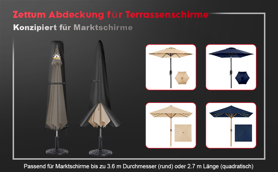 Захисний чохол для парасольки Zettum, 3-4 м, водонепроникний, 600D Oxford PU, UV-стійкий, для саду, 260x42x81/56 см