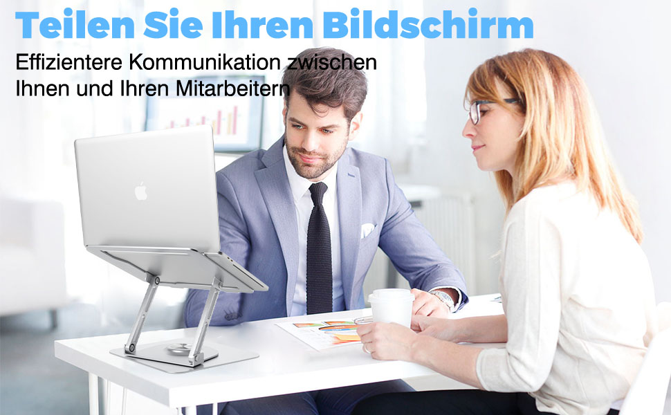 Підставка для ноутбука з регулюванням висоти та поворотним основанням, алюмінієва, для столу (срібна)
