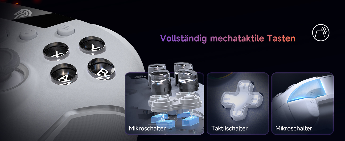 Бездротовий контролер EasySMX X20 з RGB підсвічуванням для PC, Switch, Android. 2 в 1 тригери, знімний джойстик, механічні кнопки, 6-осьовий гіроскоп, білий