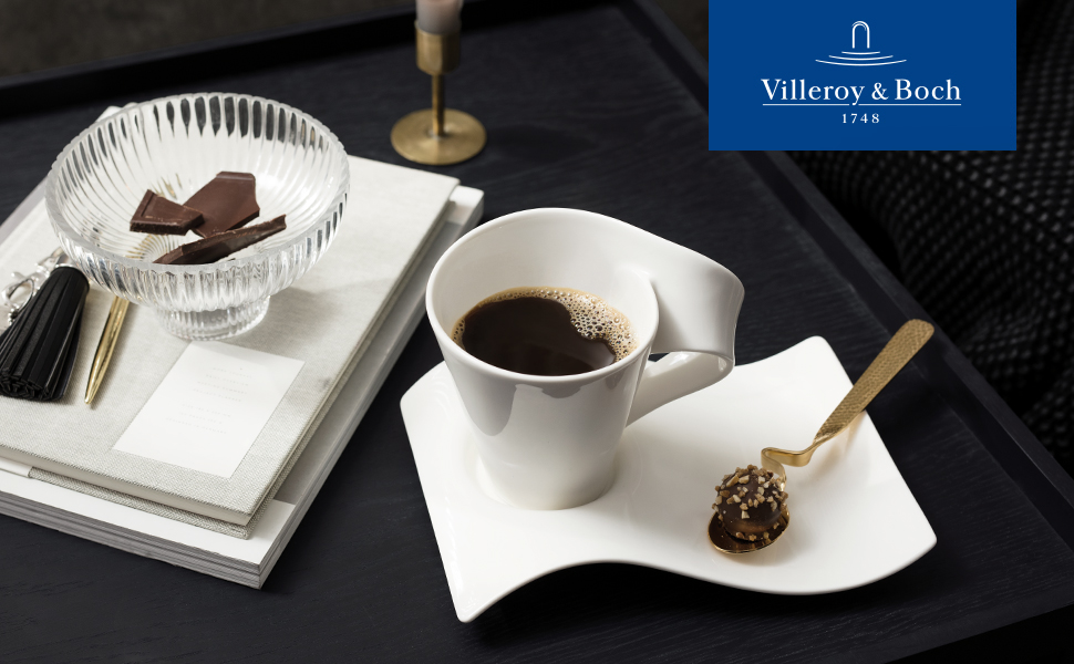 Набір кавовий Villeroy & Boch NewWave Premium Cappuccino 8 предметів на 4 персони, білий, для кавоварки, миюча посудомийна машина, дизайн хвиля, 4 шт.