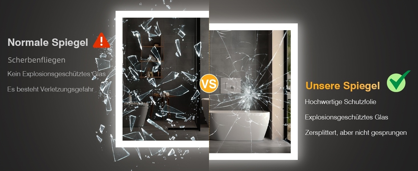 Дзеркало для ванної кімнати з підсвічуванням LED, антизапар, 2 кольори світла (3000K/6500K), нахильний вимикач, прямокутне, 45x60 см