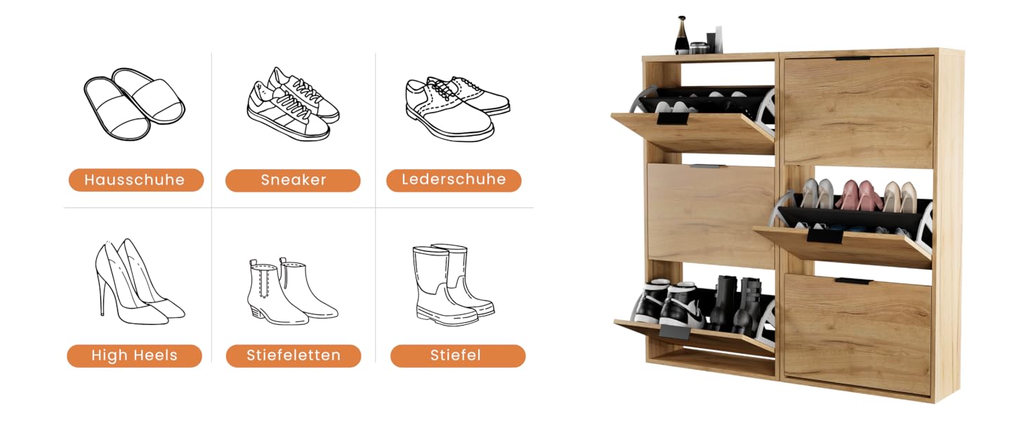 Взуттєва шафа Planetmöbel з 3 стінками, 6 полицями, 60 x 23 x 118 см, білий/сірий колір