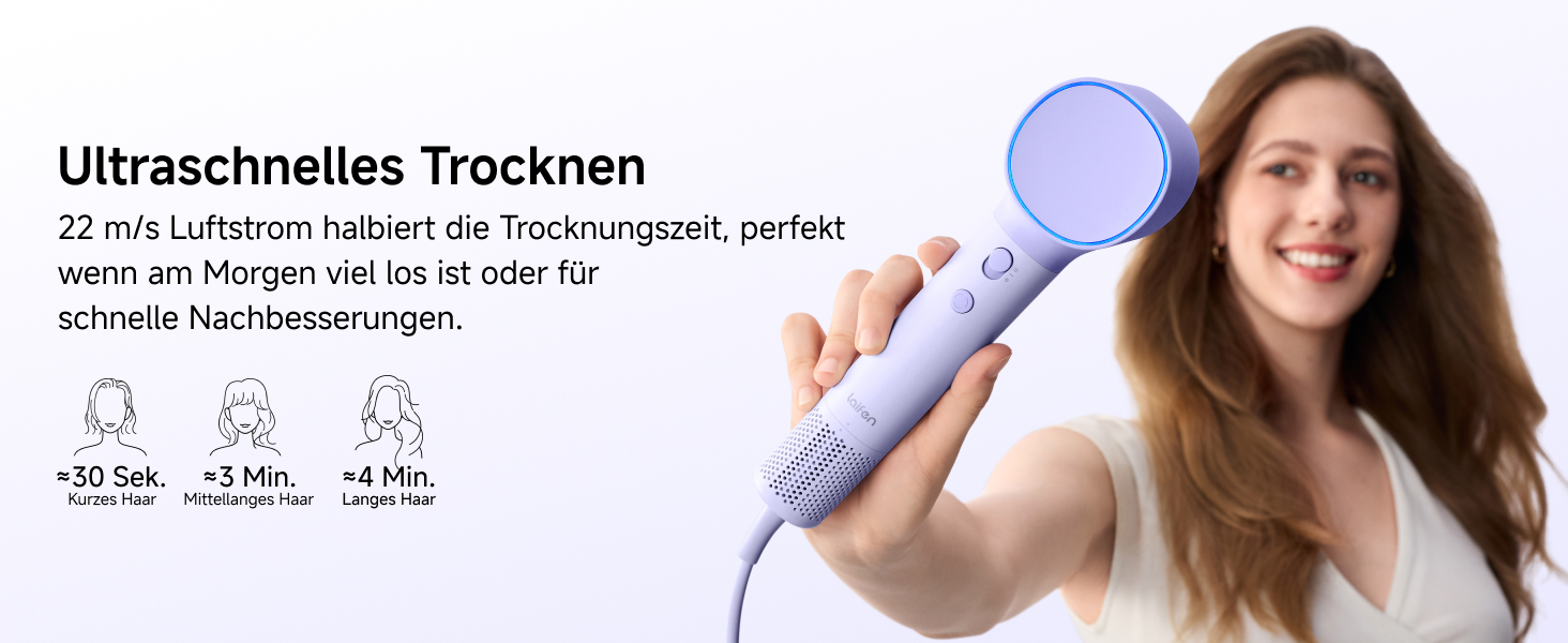 Високошвидкісний фен для волосся Laifen Neo з безщітковим двигуном 110 000 об/хв, 200 млн негативних іонів та 2 магнітними насадками, Фіолетовий