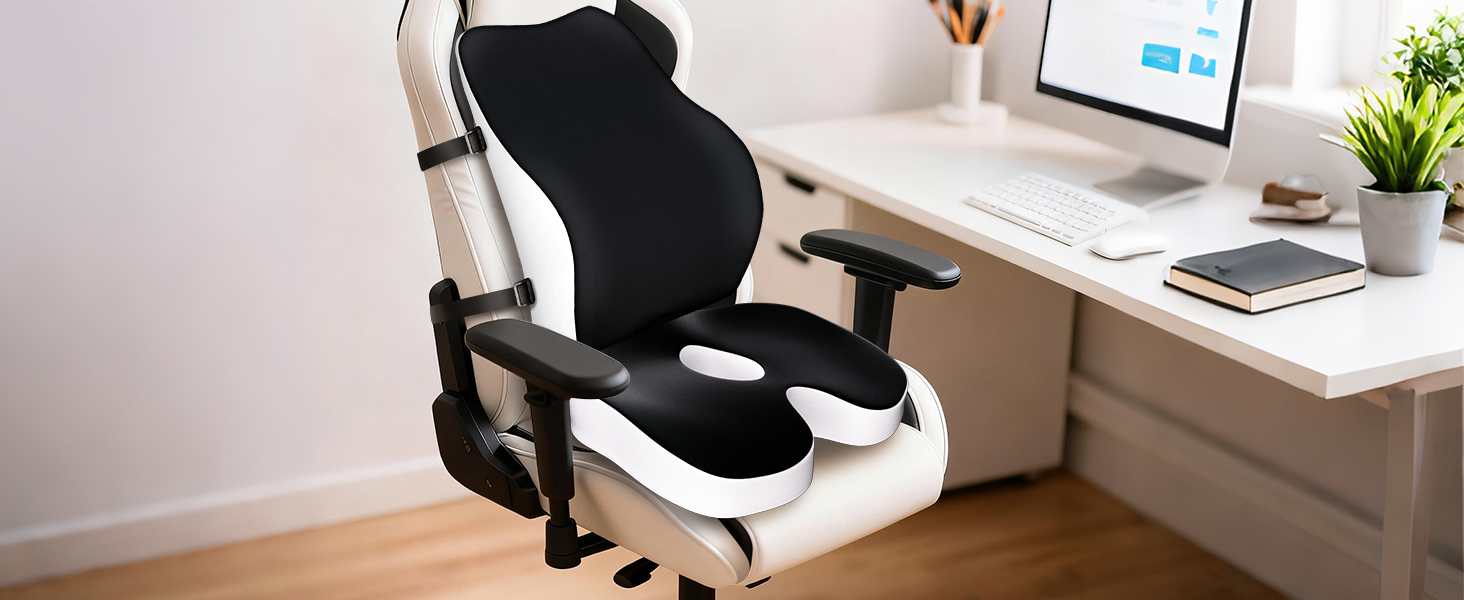 Набір подушок для сидіння з memory foam: для офісного крісла, авто, дому та подорожей. Комфорт спини та сідниць. Чорний колір