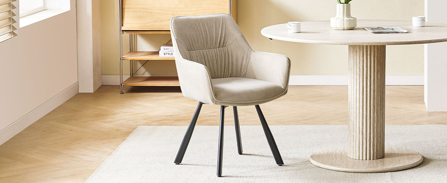 Набір обідніх крісел 6 шт. поворотні, з підлокітниками, 360°, сучасний м'який стілець з велюру, для вітальні, кухні, спальні, робочого кабінету (2 поворотні, хакі)