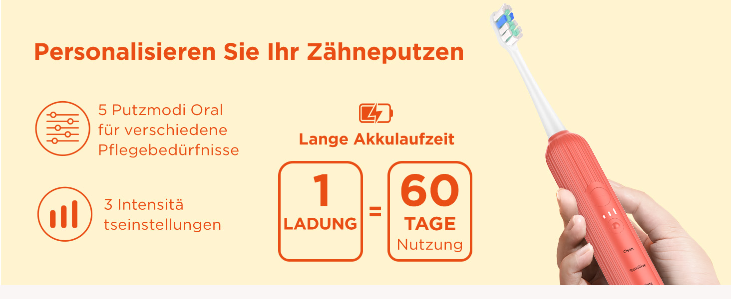 Електрична зубна щітка звукового типу для дорослих та дітей Rosenrot, 5 режимів, 3 інтенсивності, таймер, 8 насадок, етитуй