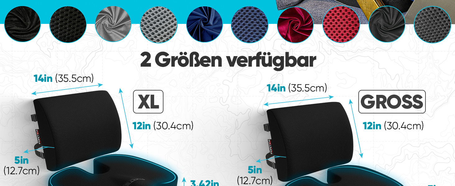 Подушка для сидіння та попереку FORTEM XL - м'яка підтримка для офісного, ігрового крісла та авто. Memory Foam, сітка, чорний колір