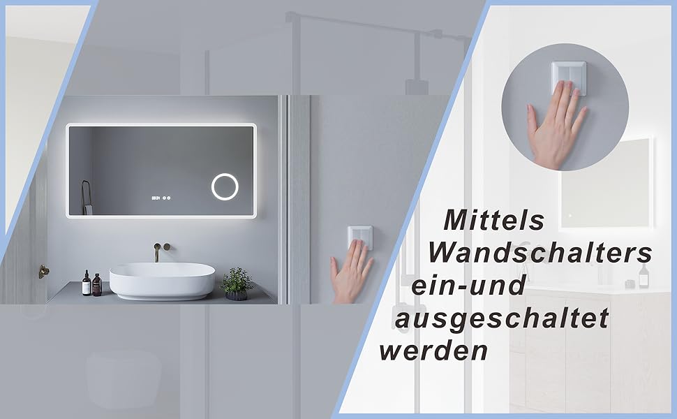 Дзеркало для ванної кімнати AQUABATOS 50x70 см з LED-підсвічуванням, сенсорним вимикачем, регулюванням температури світла (6400K), IP44, CE, енергозберігаюче. Серія Boras