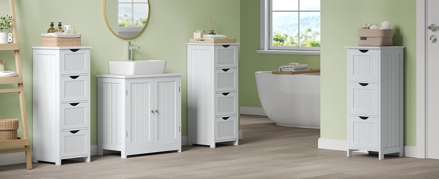 Шафка для ванної кімнати WOLTU, вузька, з 3 висувними ящиками, 32 x 30 x 81 см, для ванної, вітальні, спальні, їдальні, кухні, сучасний дизайн, білий колір, BZS123ws