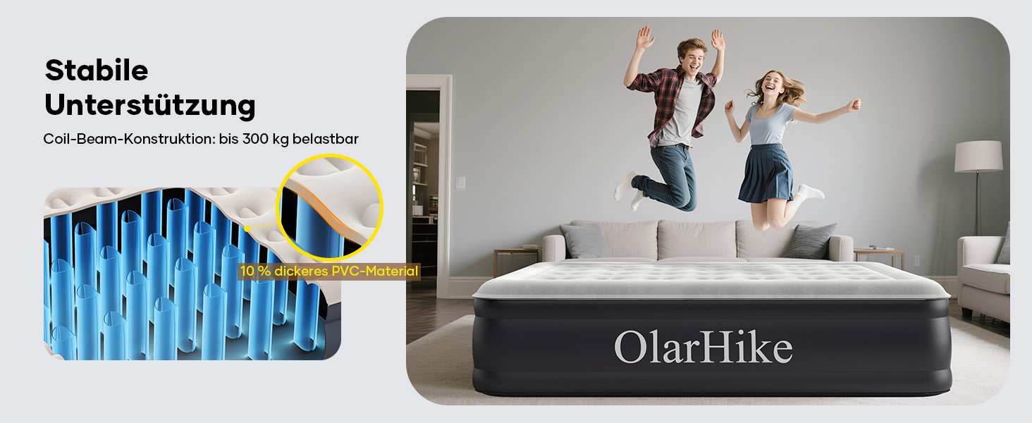 Надувний матрац OlarHike для кемпінгу та дому (2 особи) - 203x152x46 см, чорний