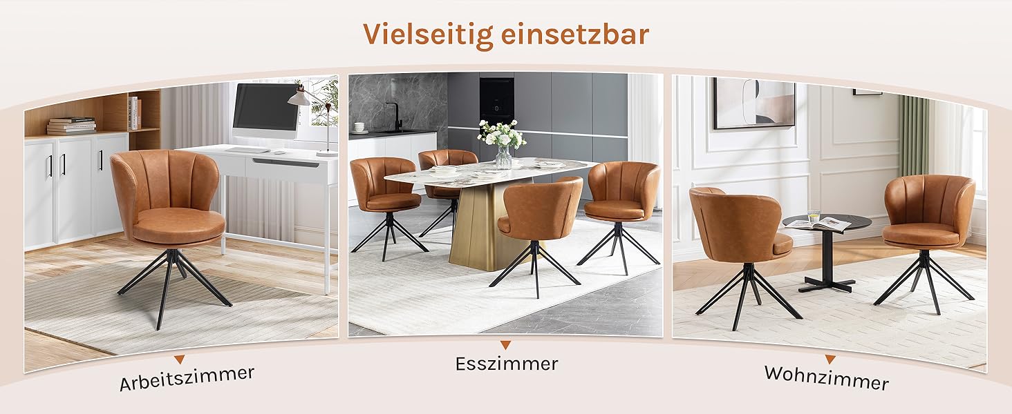 Крісла для обідньої зони WOLTU (2 шт), 360° обертання, з підлокітниками, для кухні/вітальні, ергономічні, до 150 кг, штучна шкіра (колір: коричневий)