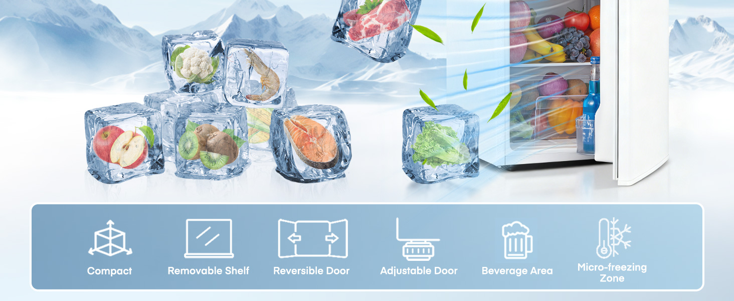 Компактний холодильник FOHERE на 90л з морозильною камерою, регулюванням температури (7 рівнів) та відділенням для овочів, білий