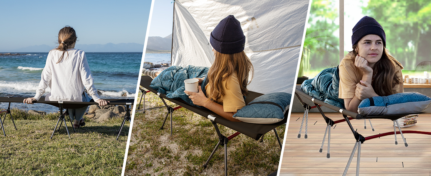 Польове ліжко Naturehike ультралегке складане, витримує до 150 кг, з регулюванням висоти, колір армійський зелений