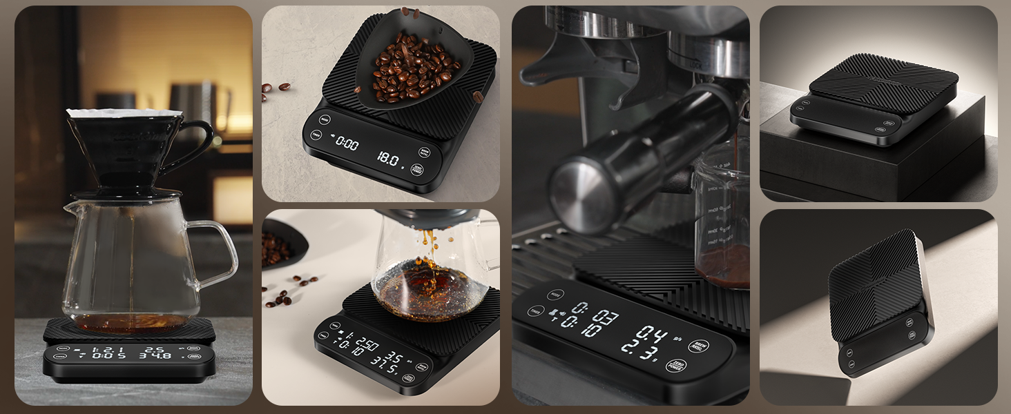 Ваги для кави Maestri House S3 з таймером, 3 кг/0,1 г, перезаряджувані, цифрові, для еспресо, з 3 режимами заварювання, регульованими співвідношеннями та індикатором потоку, для Pour Over, French Press – чорні