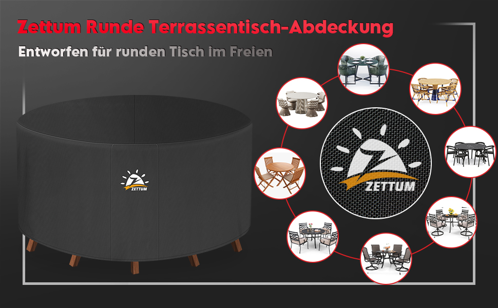 Чохол для садово-патіо меблів Zettum, Ø281 x 73 см, 600D Oxford, водонепроникний, захисна накривка для садового столу та комплектів меблів