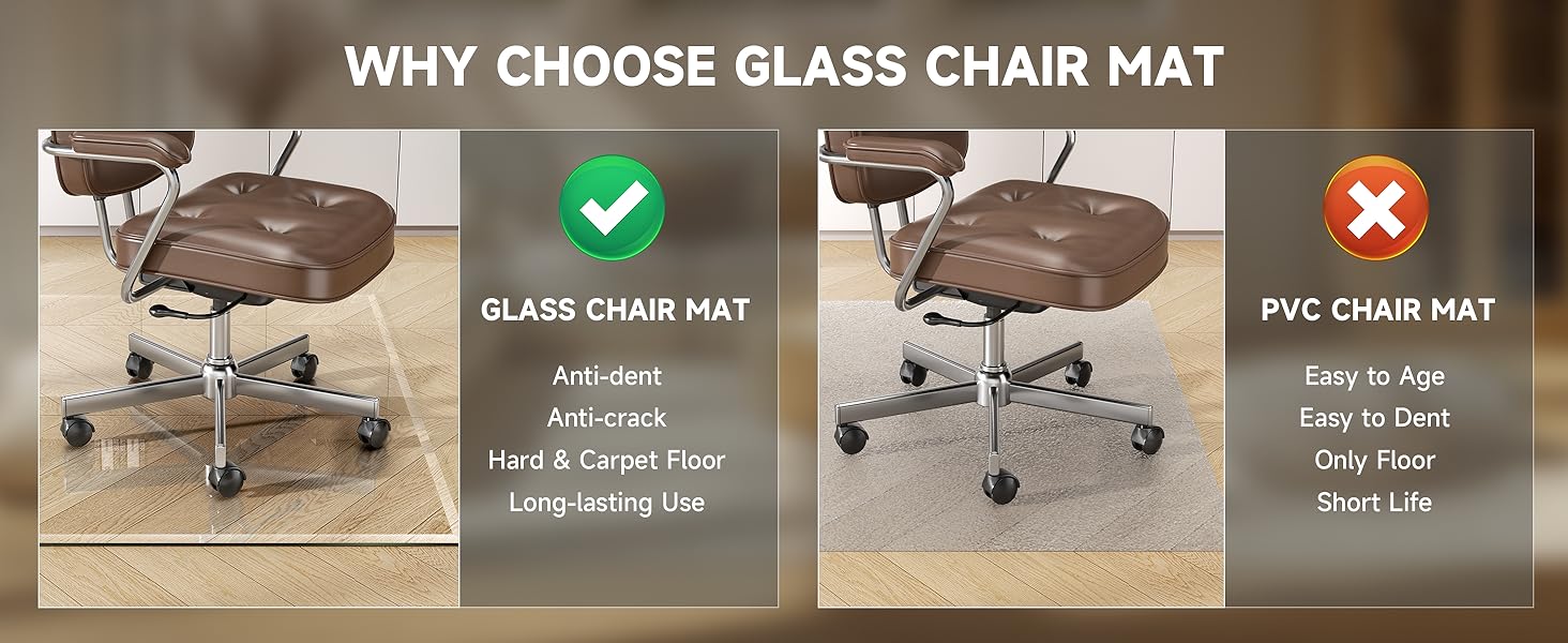 Захисна підкладка під офісний стілець з прозорого скла, 121 x 91 см, з заокругленими краями, для захисту підлоги, підходить для килимових та дерев'яних підлог