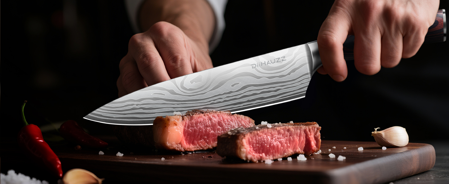 Професійний кухонний ніж, 20 см: високоякісний сталевий ніж для шеф-кухаря з ергономічною ручкою