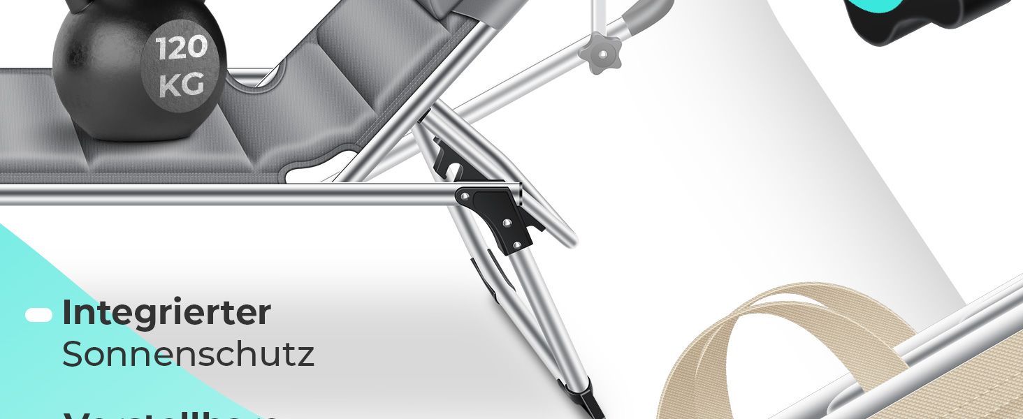 Шезлонг KESSER® Sun з дахом для саду: регульована спинка, зручна лежача поверхня, алюмінієвий каркас, портативний, антрацит (з преміум-подушкою)