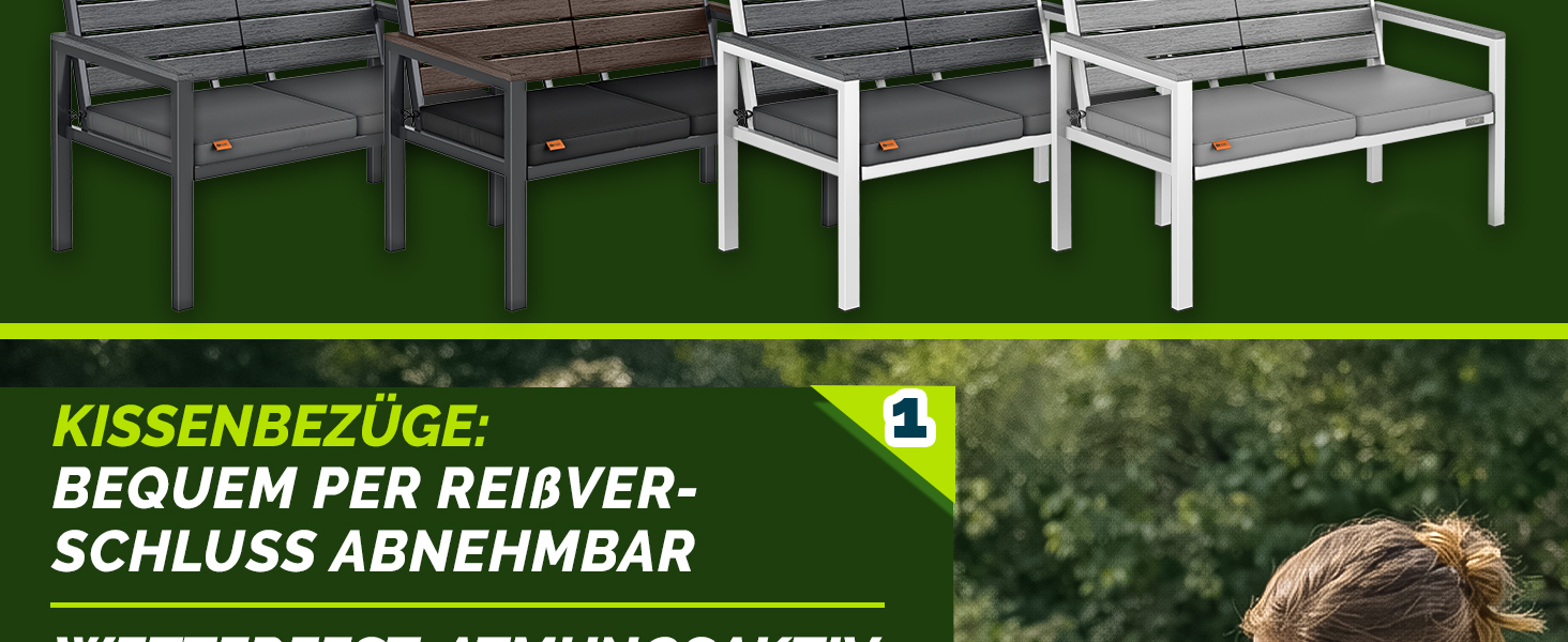 Садова лавка Tillvex® 3-4 місця з подушками та чохлом, вулична, стійка до погодних умов, деревоподібна, до 300 кг, антрацит 150 см