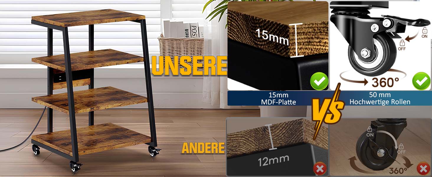 Стеллаж для Hi-Fi апаратури з коліщатками, стіл для програвачів з розетками, LED-підсвічуванням та регульованими полицями. Металевий стійка для аудіо- та стереосистем, 60 x 52 x 110 см