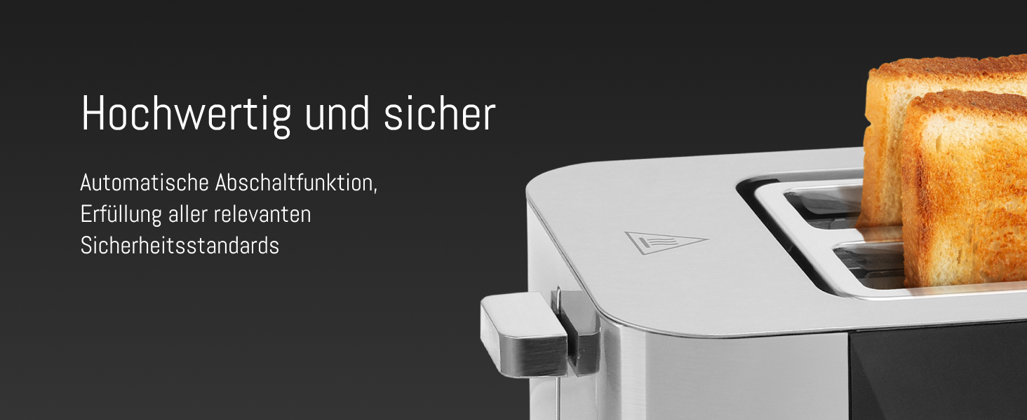 Тостер LEBENLANG з підставою для бургерів, 2 відділення - сенсорний дисплей LED, 7 рівнів підсмажування, 850W. Для кухні, дому та кемпінгу. Тостер з 2 відділеннями, LED-дисплей, нержавіюча сталь