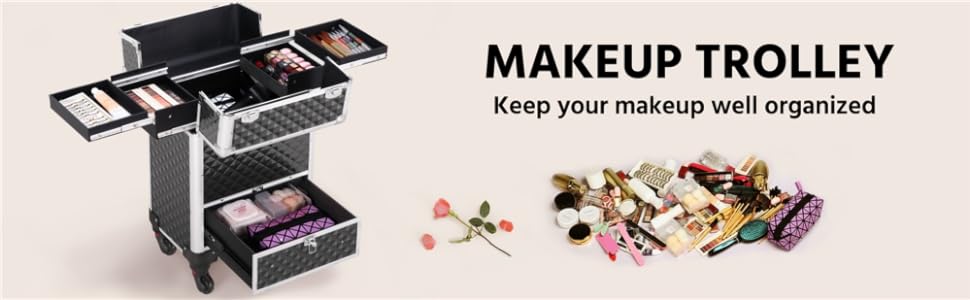 Косметичний кейс Перукарський чохол Візок Кейс для макіяжу Beauty Case 34.3 x 24.2 x 55.5 см чорний (чорний)