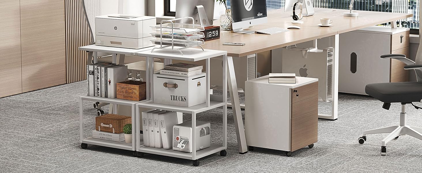 Підставка для принтера CAIYUN з колесами, 3 рівня, чорна, 30x44x65 см