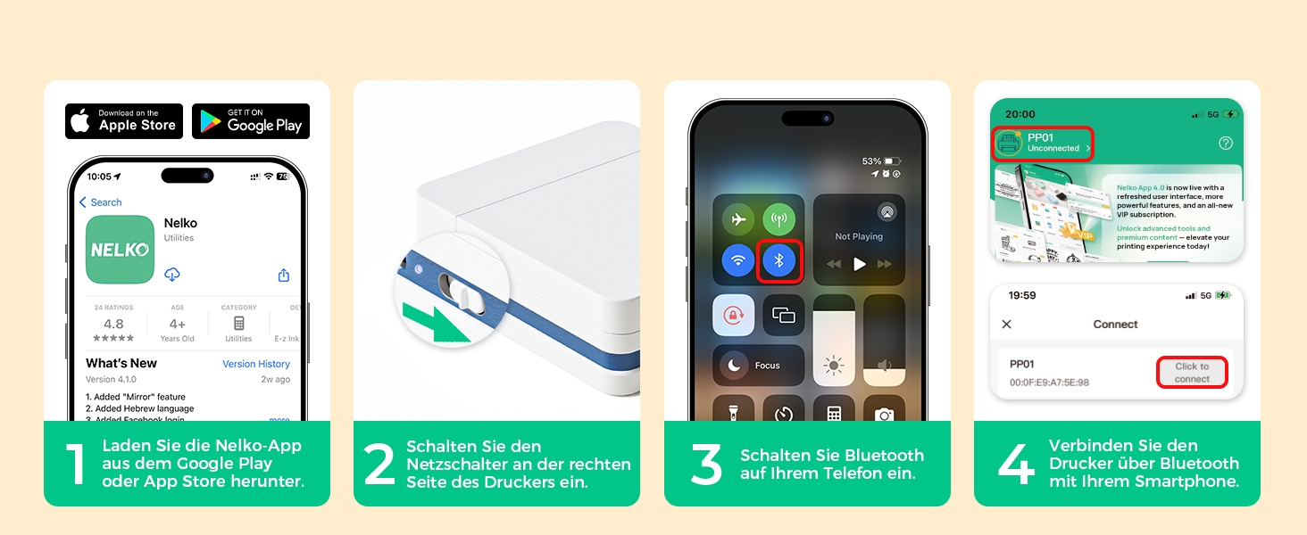 Портативний міні-фотопринтер Nelko PP01: кольоровий, для смартфонів iOS & Android, з 20 паперами, наклейки, AI APP, фіолетовий