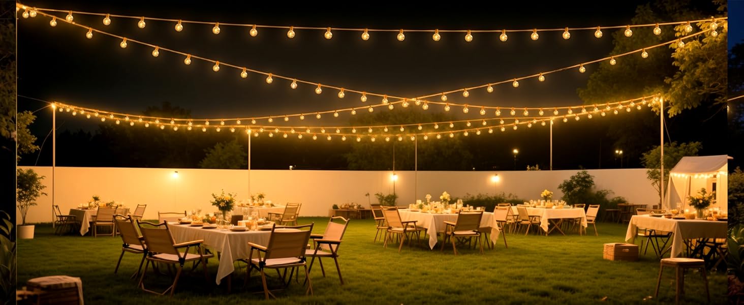 BRIMAX LED гірлянда для вулиці 30м, IP44, 46+4 лампочки G40, 2200K, розширювана, для кемпінгу, свят, вечірок