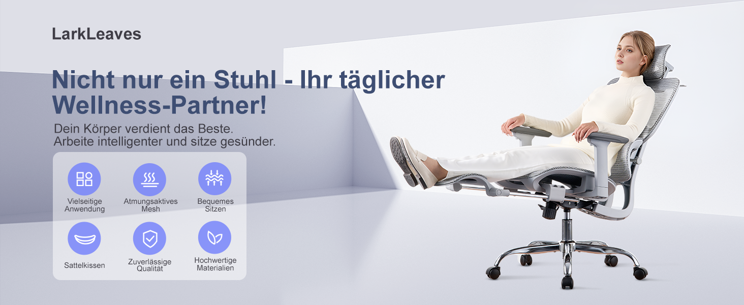 Ергономічне крісло для офісу з підніжкою та подушкою для шиї, 5-рівнева регульована спинка, 2D підтримка попереку, 3D підлокітники/підголівник, функція нахилу 145°, сітчасте сидіння, гумові колеса (Сірий, Lite)