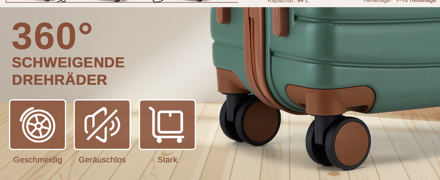 Чемодан KONO середнього розміру 66см з ABS+PC, з подвійними колесами та кодовим замком (Темно-зелений/Коричневий)